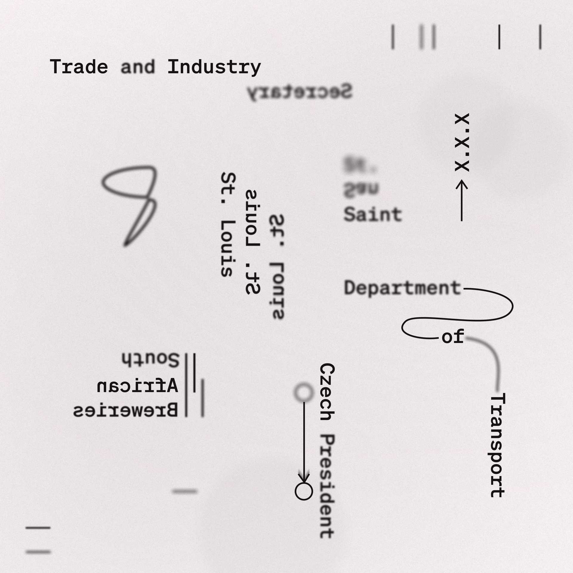 Stylized name chunks, including “St. Louis”, “South African Breweries”, “Department of Transaport” among others