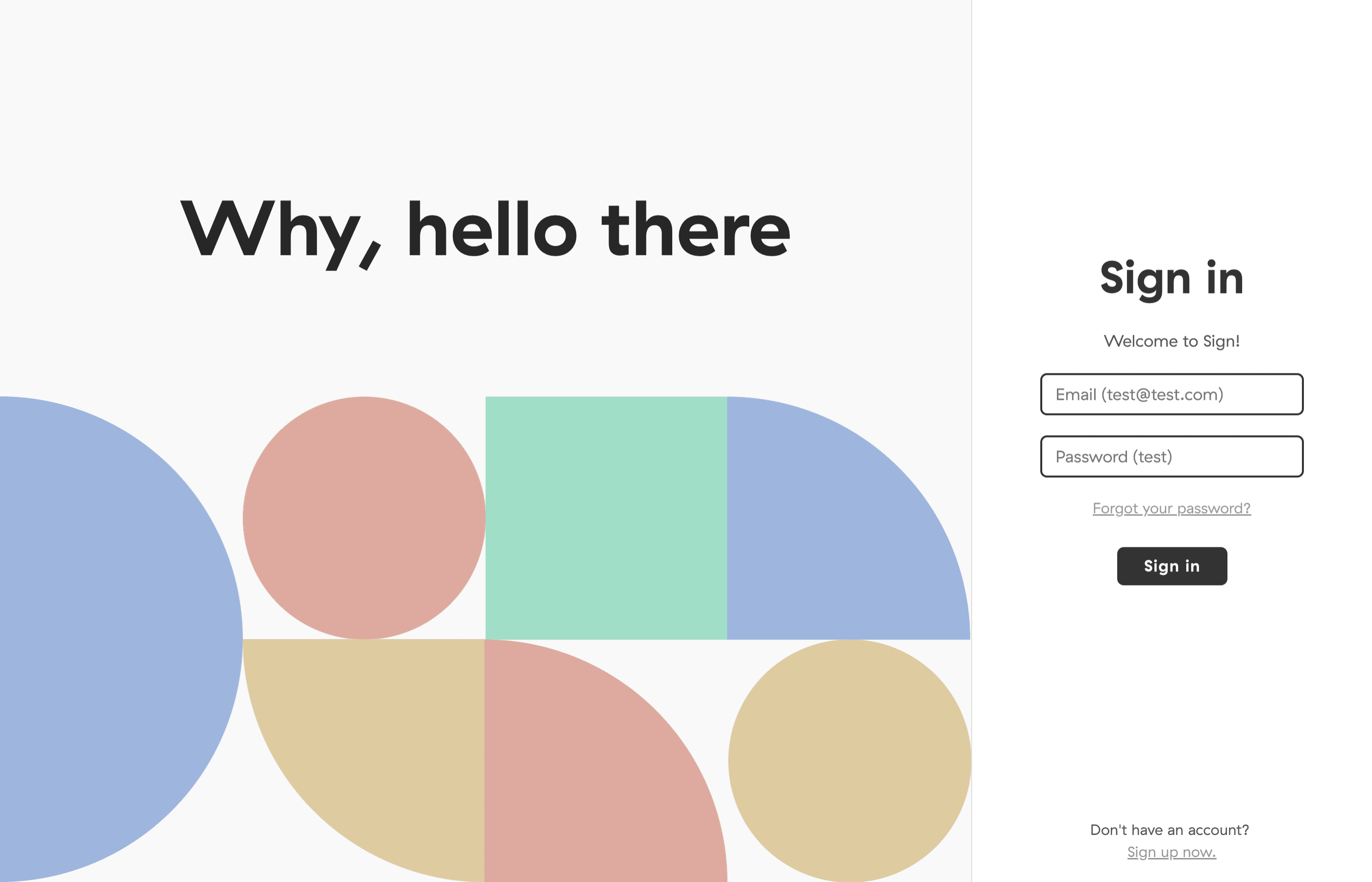 Login page in Sign with colorful shapes